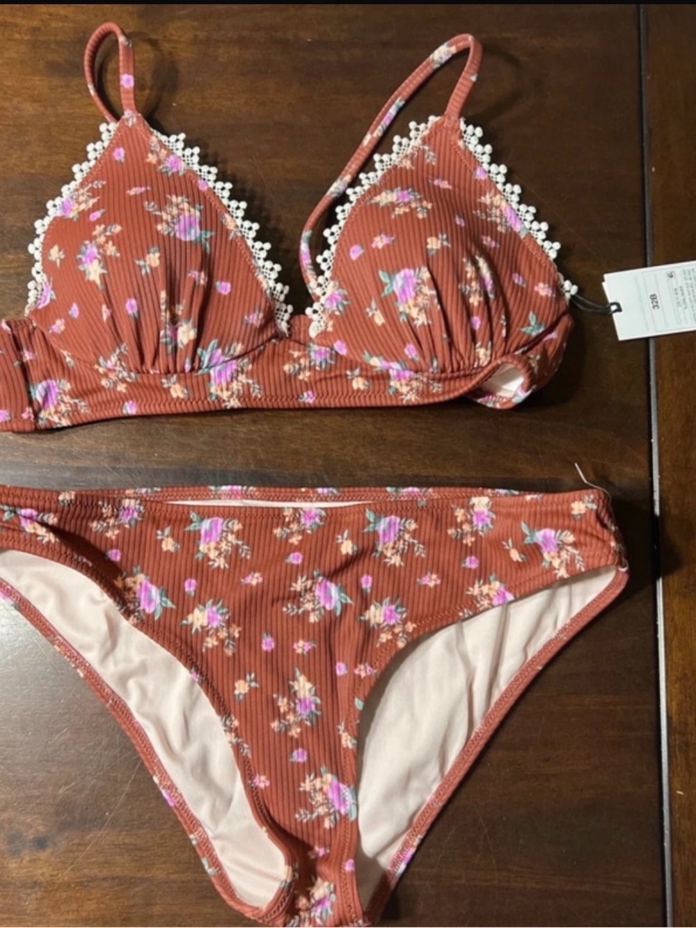 Shade & Shore Rust Floral Bikini Set with Pink Accents